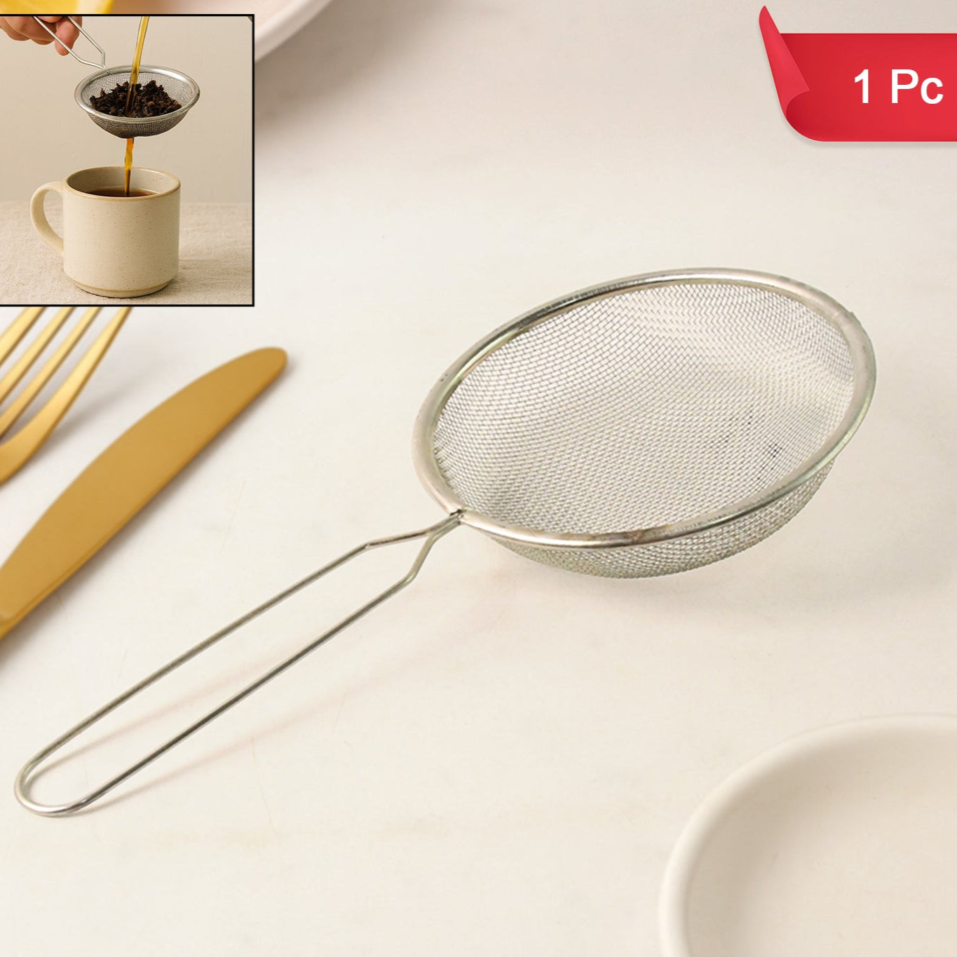 Stainless Steel Fine Mesh Tea  Coffee Strainer (1 Pc) - Happy Price - Image 1
