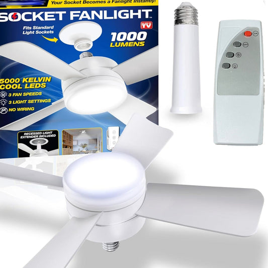 Socket Fan Light Original - Cool Light Led  Ceiling Fans With Lights And Remote Control Replacement For Lightbulb - Bedroom Kitchen Living Room1000 Lumens  5000 Kelvins Cool Leds (Remote Battery Not Included) - Happy Price - Image 1