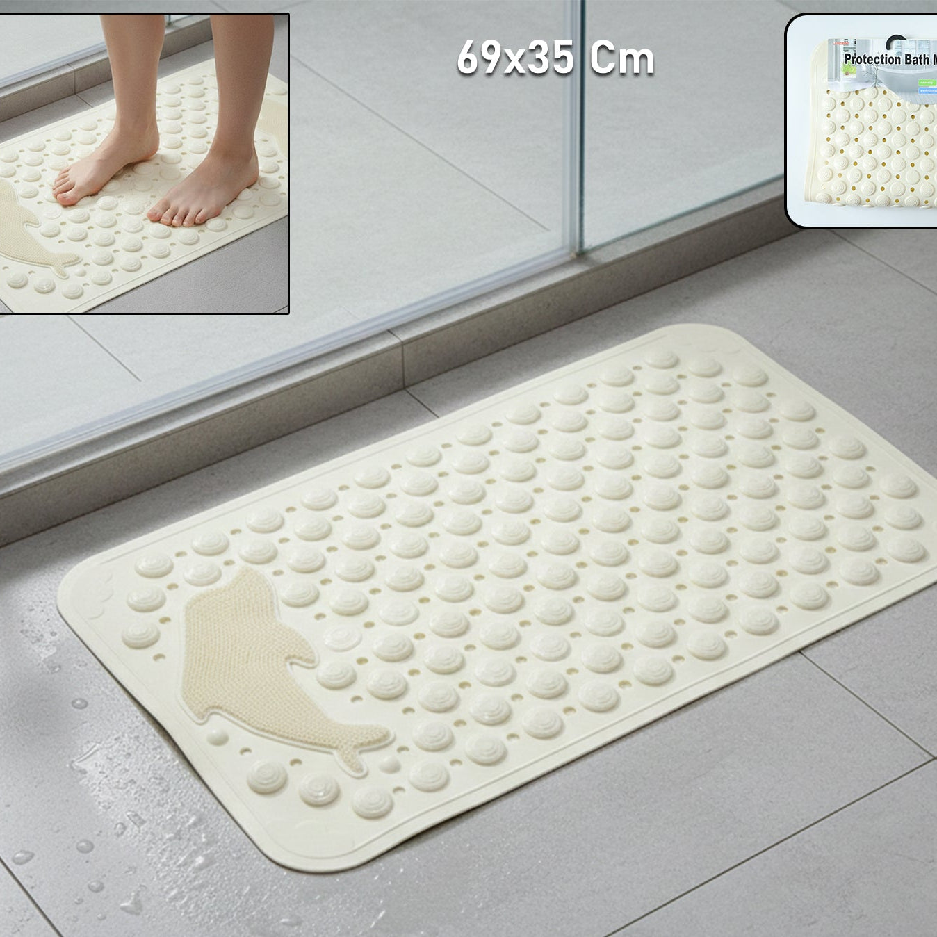 Anti-Slip Bath Mat with Suction Cups (69 x 35 Cm) - Bathroom Safety Floor Grip - Happy Price - Image 1