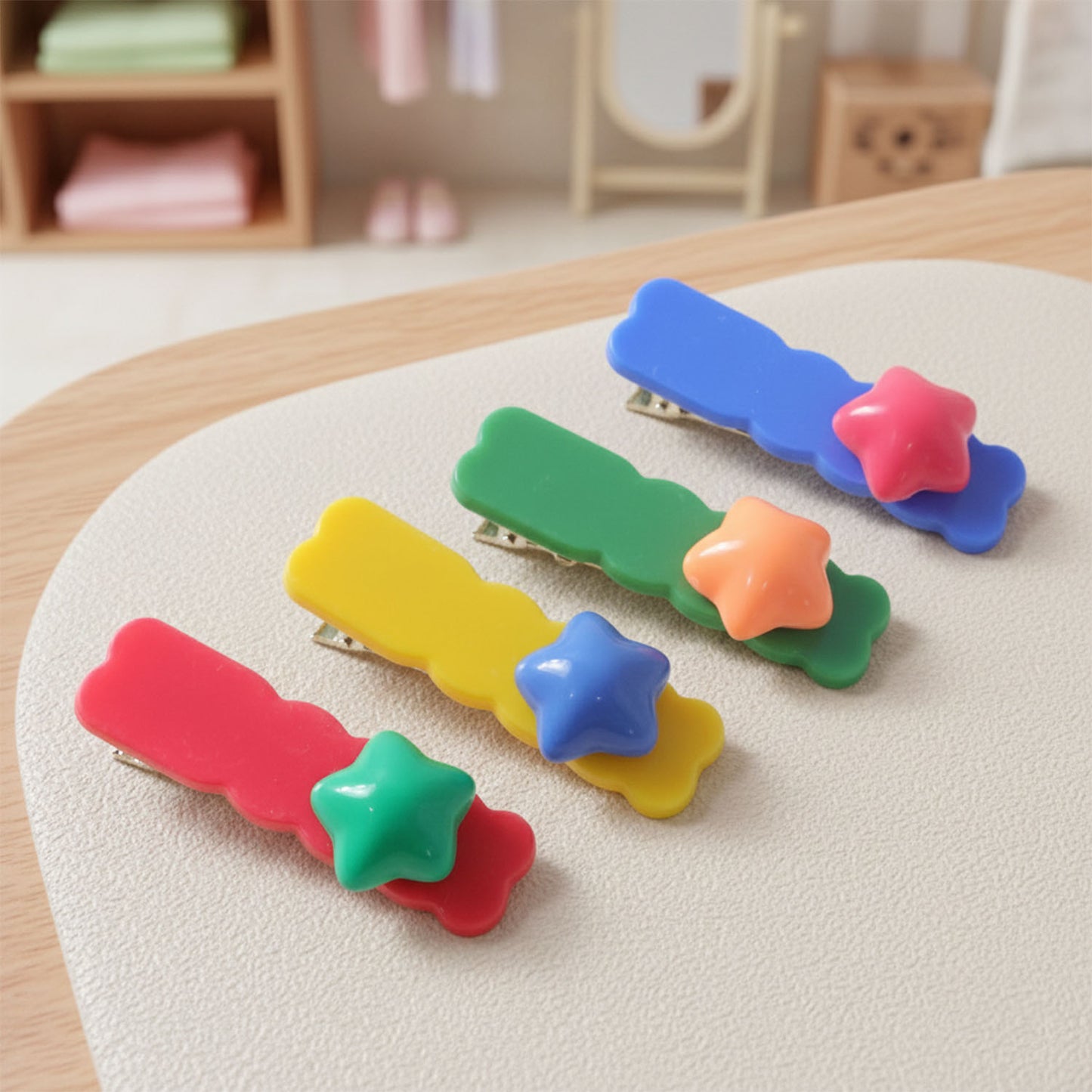 Colorful Star Design Hair Clip Set - 4 Pc - Happy Price - Image 6
