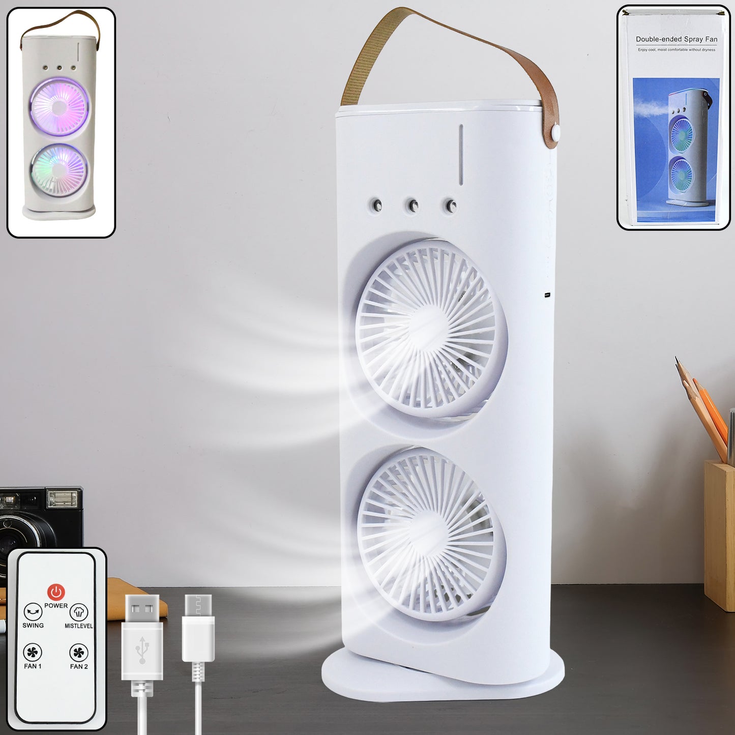 Electric Fan Desktop Double-head Powerful Air Cooler (1 Pc  With Remote) - Happy Price - Image 2
