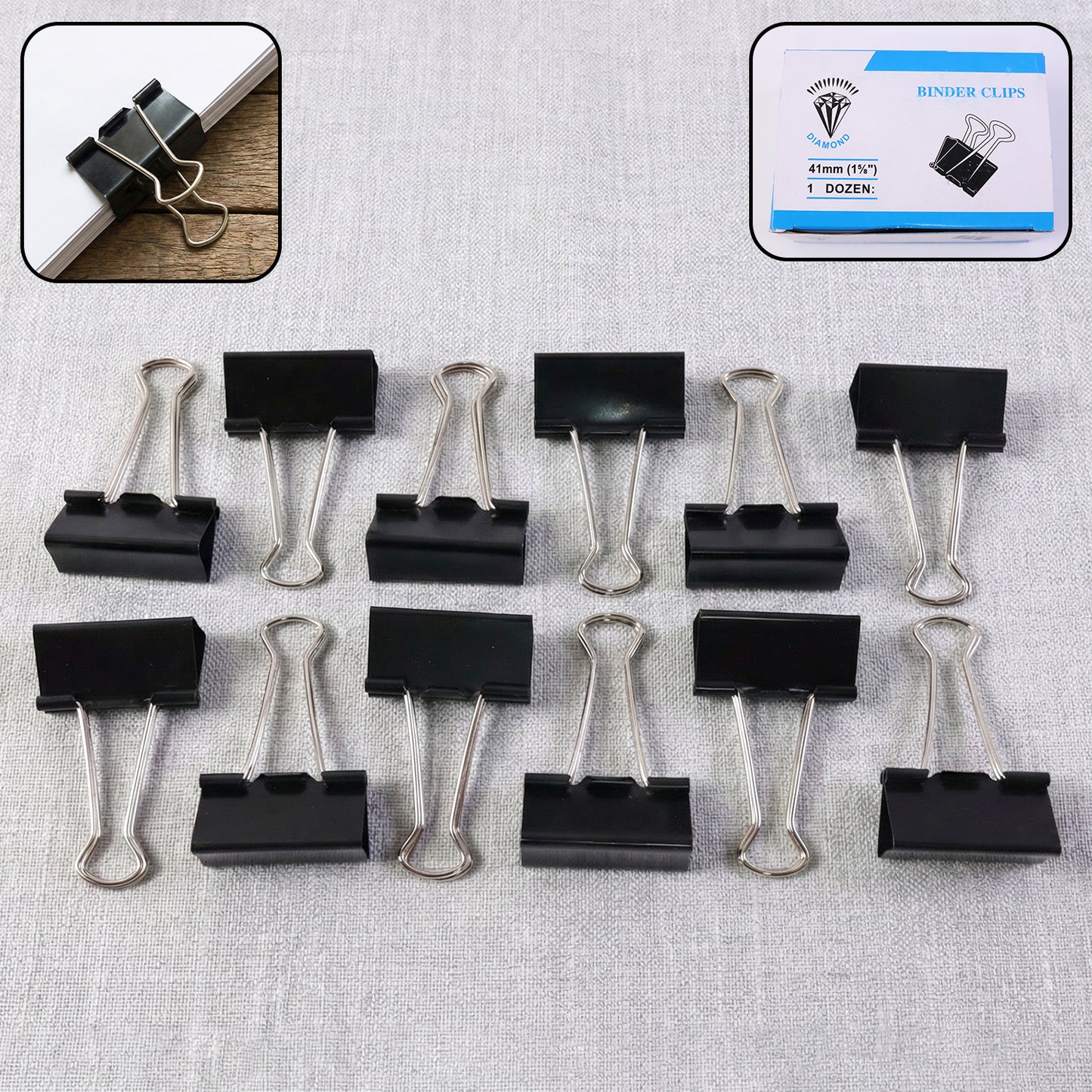 Heavy Duty Black Binder Clips - 41mm, 12 Piece Set for Large Paper Stacks - Happy Price - Image 2