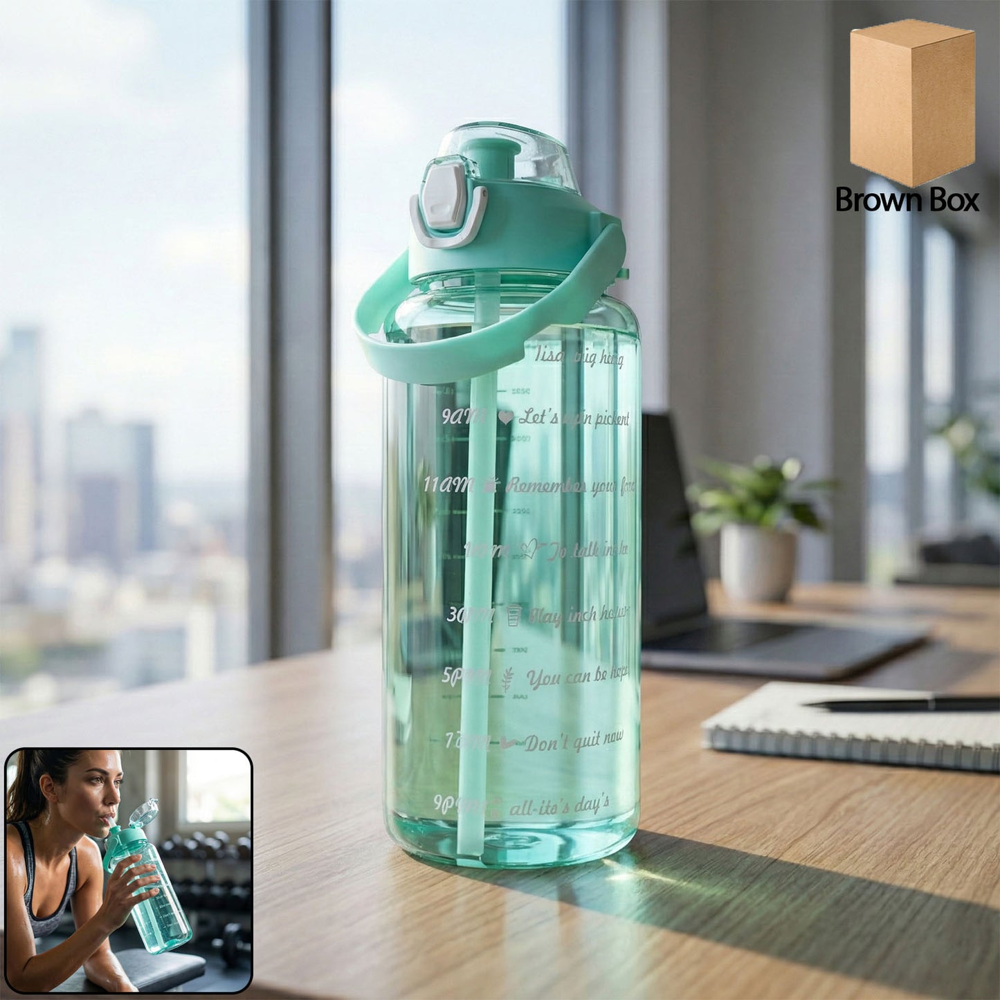 2 Litre Large Capacity Sports Water Bottle with Straw and Carry Handle - Leakproof Hydration Bottle (1 Pc) - Happy Price - Image 2