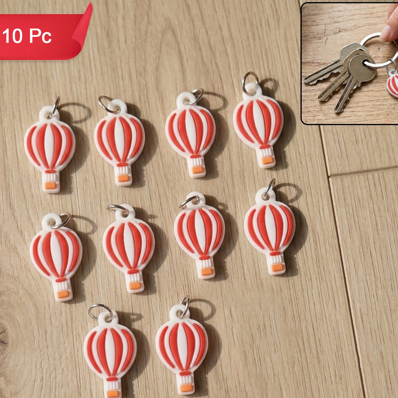 Hot Air Balloon Bag Charm Keychain Set (10 Pc)