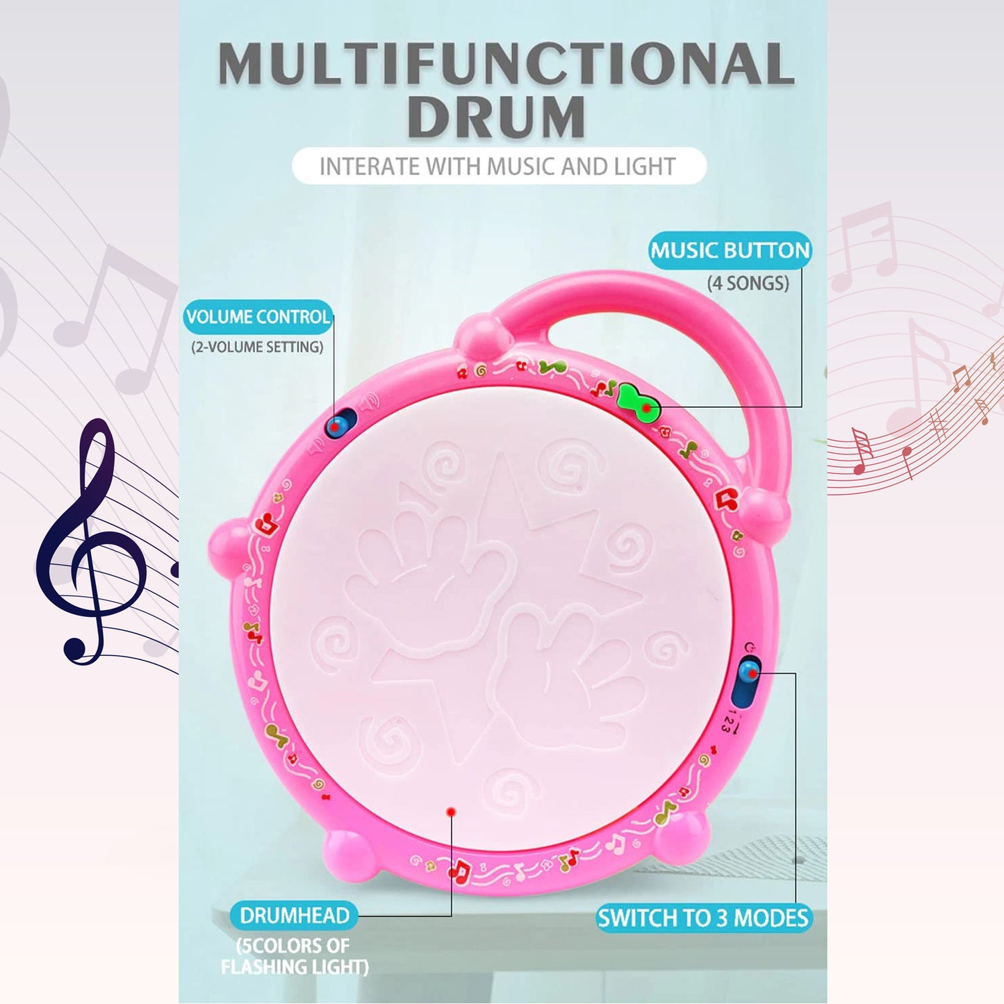 Flash Drum Toys For Kids With Light  Musical Sound Colorful Plastic Baby Drum Musical Toys For Children Baby Toy Instrument Best Gift For Boys  Girls. - Happy Price - Image 4