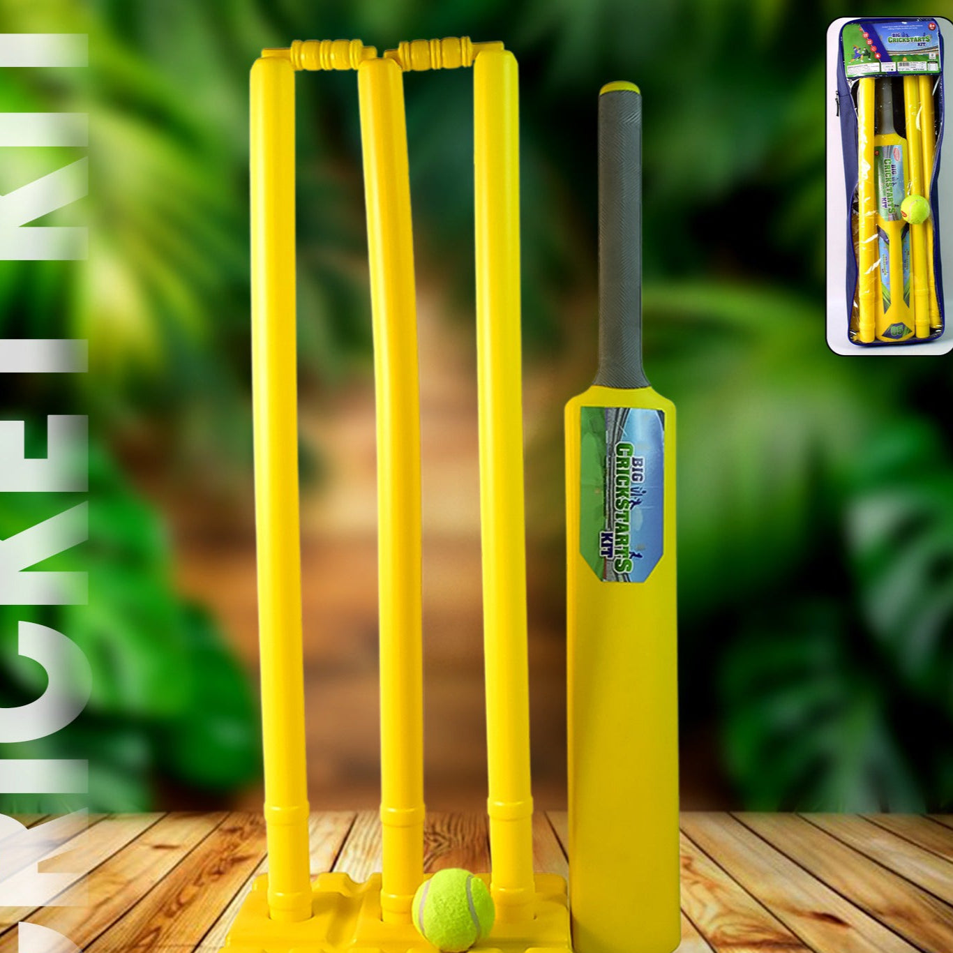 Big Cricket Kit Cricket Set With 1 Cricket Bat 1 Rubber Ball Bails 3 Stumps With Stand Base - Happy Price - Image 1