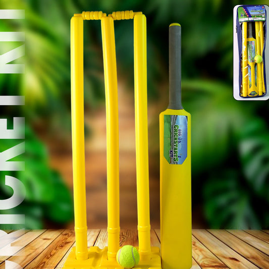 Big Cricket Kit Cricket Set With 1 Cricket Bat 1 Rubber Ball Bails 3 Stumps With Stand Base - Happy Price - Image 1