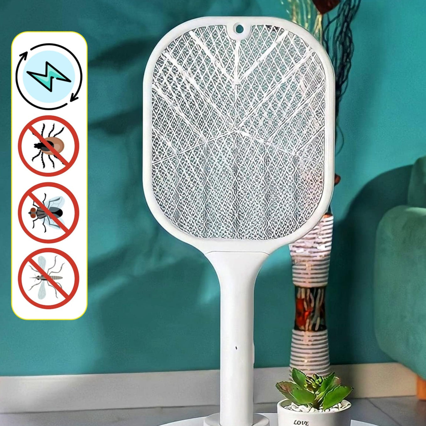 Mosquito Killer Racket  Rechargeable Automatic Electric Fly Swatter  Mosquito Zapper Racket With Uv Light Lamp  Mosquito Swatter With Usb Charging Base  Electric Insect Killer Racket Machine Bat - Happy Price - Image 1
