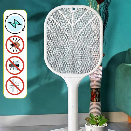 Mosquito Killer Racket  Rechargeable Automatic Electric Fly Swatter  Mosquito Zapper Racket With Uv Light Lamp  Mosquito Swatter With Usb Charging Base  Electric Insect Killer Racket Machine Bat - Happy Price - Image 1