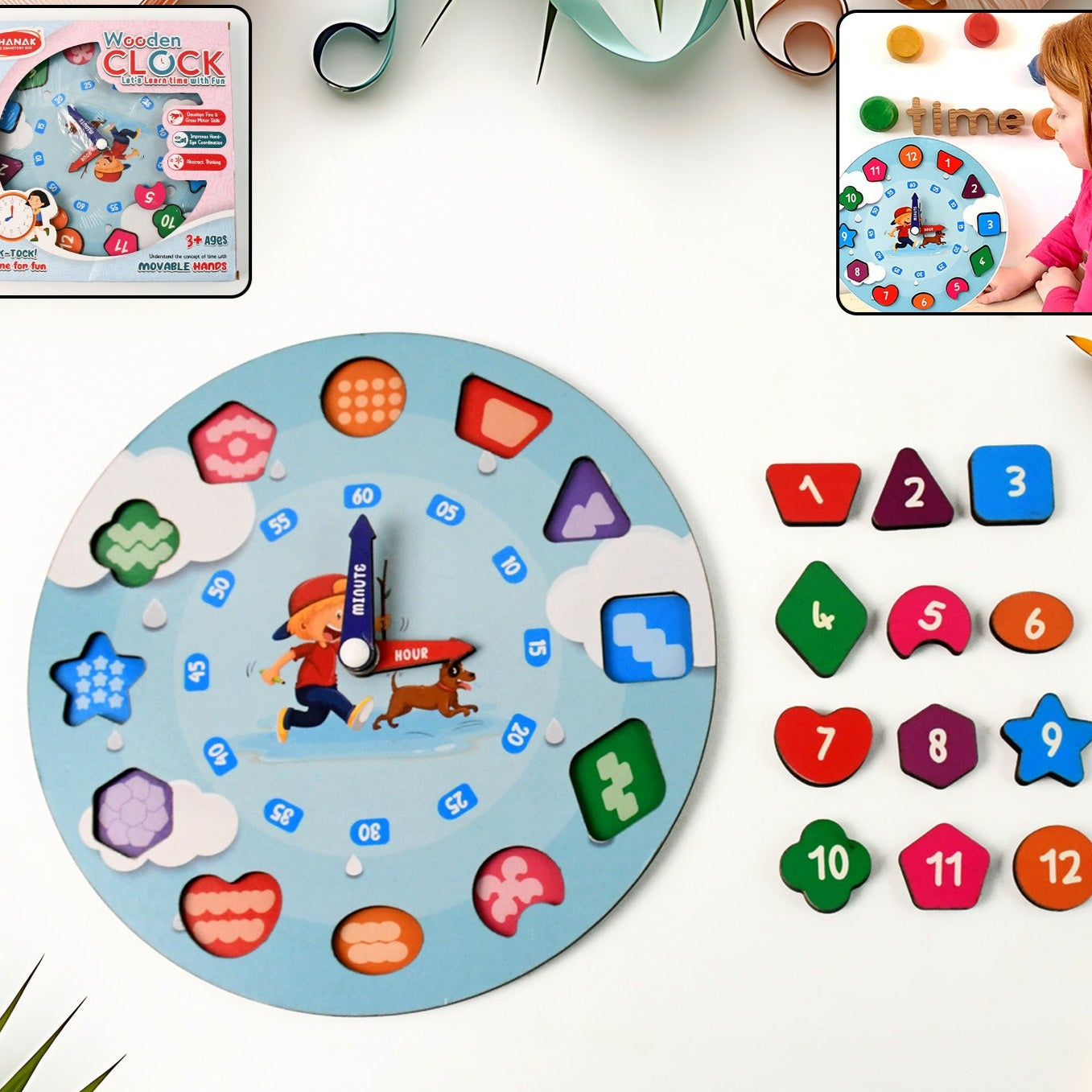 Aditi Wooden Educational Learning Clock Toy With Movable Hands - Happy Price - Image 1