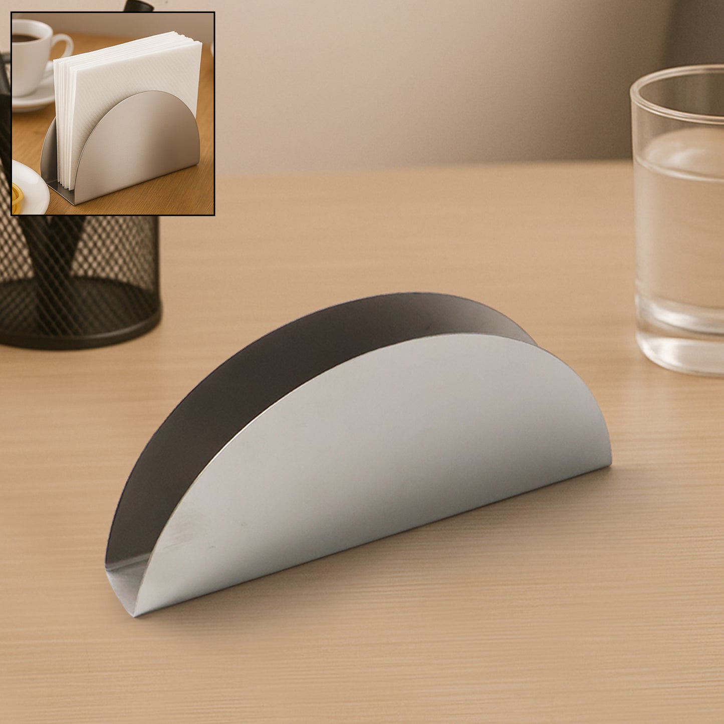 Stainless Steel Half-moon Shaped Tissue Paper Napkin Holder Stand (1 Pc) - Happy Price - Image 3