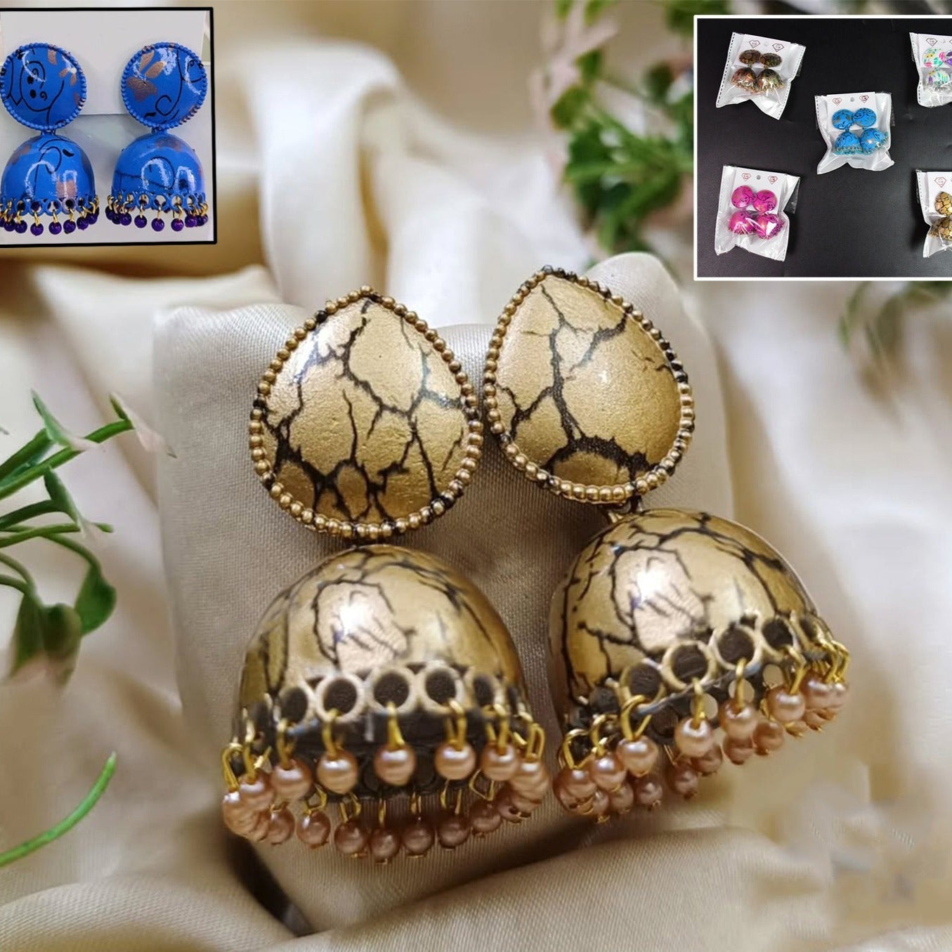 Jhumka Earrings  Buti For Women  Girls (1 Pair  Mix Color  Design) - Happy Price - Image 1