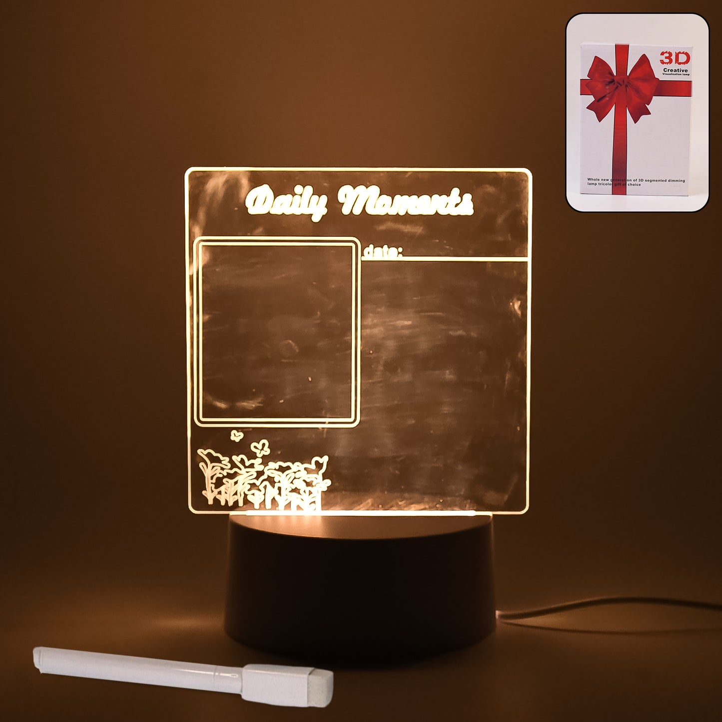 Heart Shape Acrylic Message Board with LED Light - Erasable Drawing Lamp for Notes & Decor (1 Pc) - Happy Price - Image 2