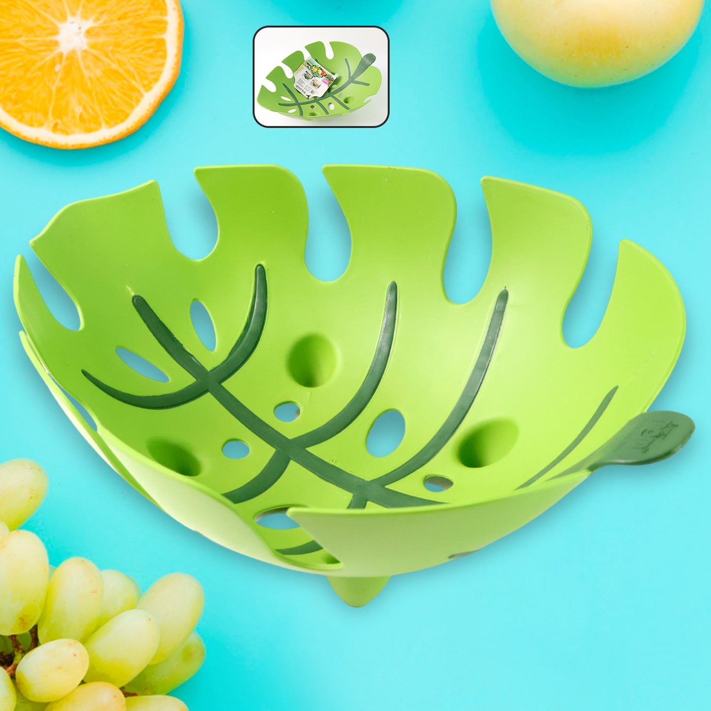 Leaf Design Plastic Fruit Basket - 1 Pc Green Kitchen Organizer - Happy Price - Image 2