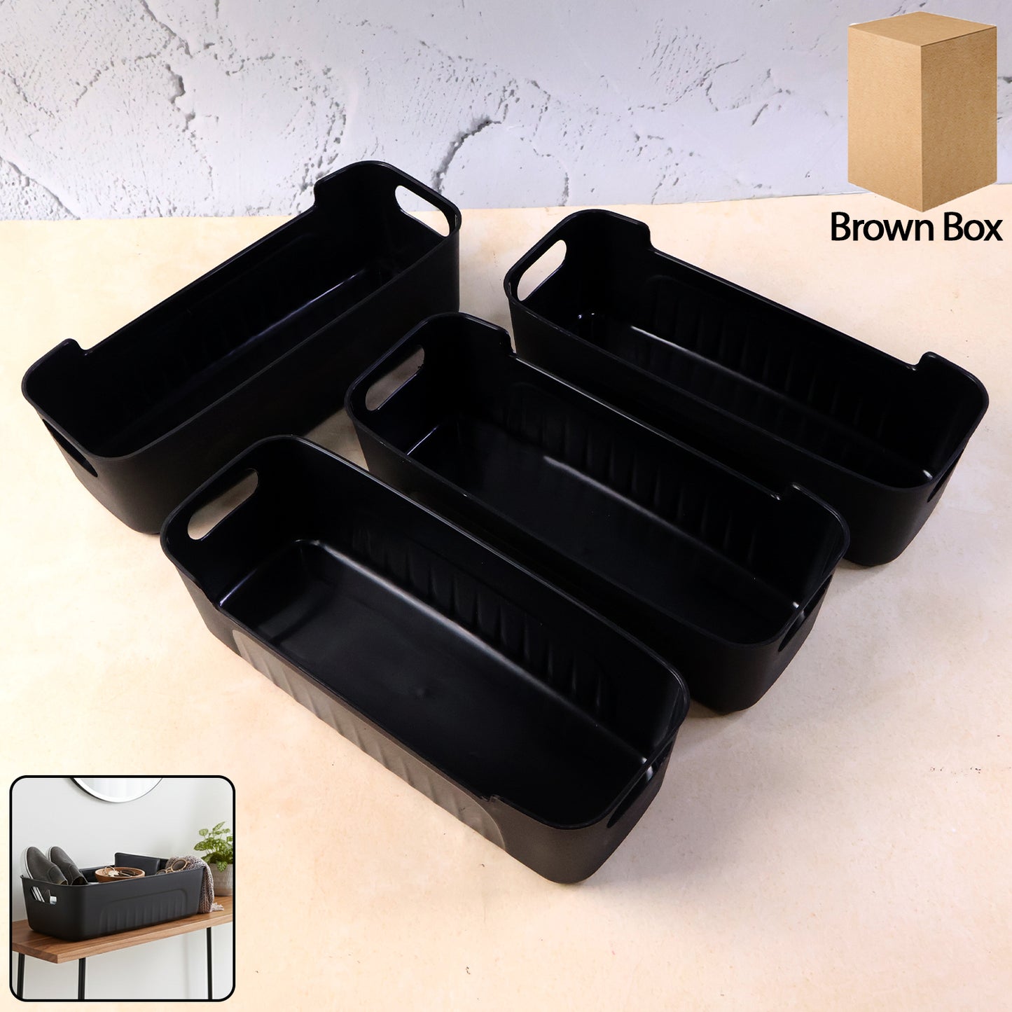 Set of 4 Black Plastic Storage Baskets with Handles - Happy Price - Image 7