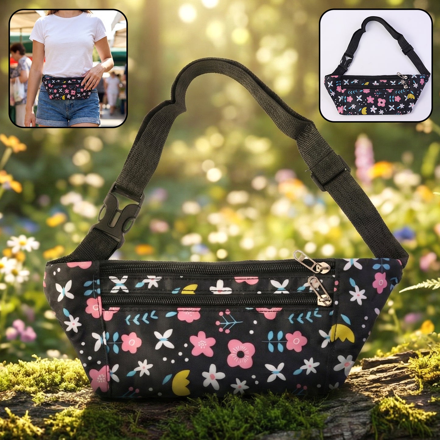 Floral Print Adjustable Waist Pouch - Stylish & Secure Fanny Pack (1 Pc) - Happy Price - Image 2