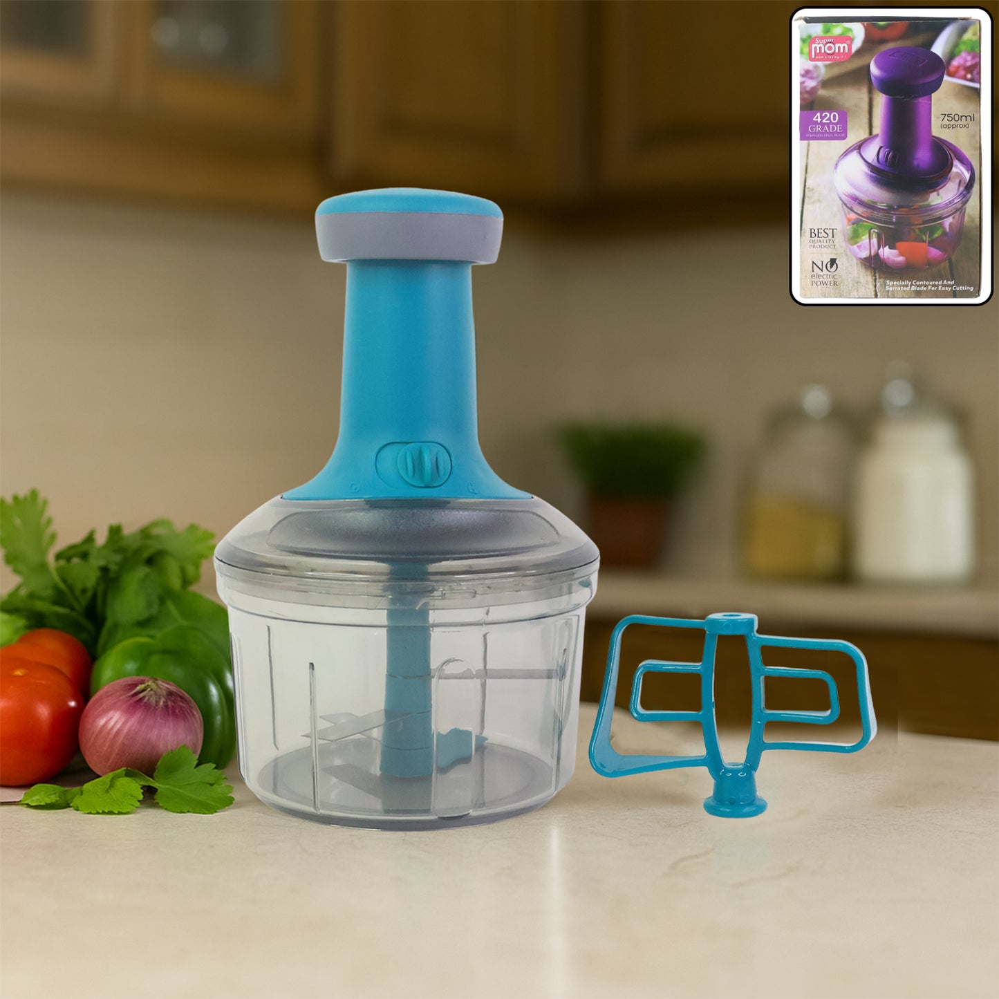 750ml Manual Push Chopper with Stainless Steel Blades - 1 Pc - Happy Price - Image 7