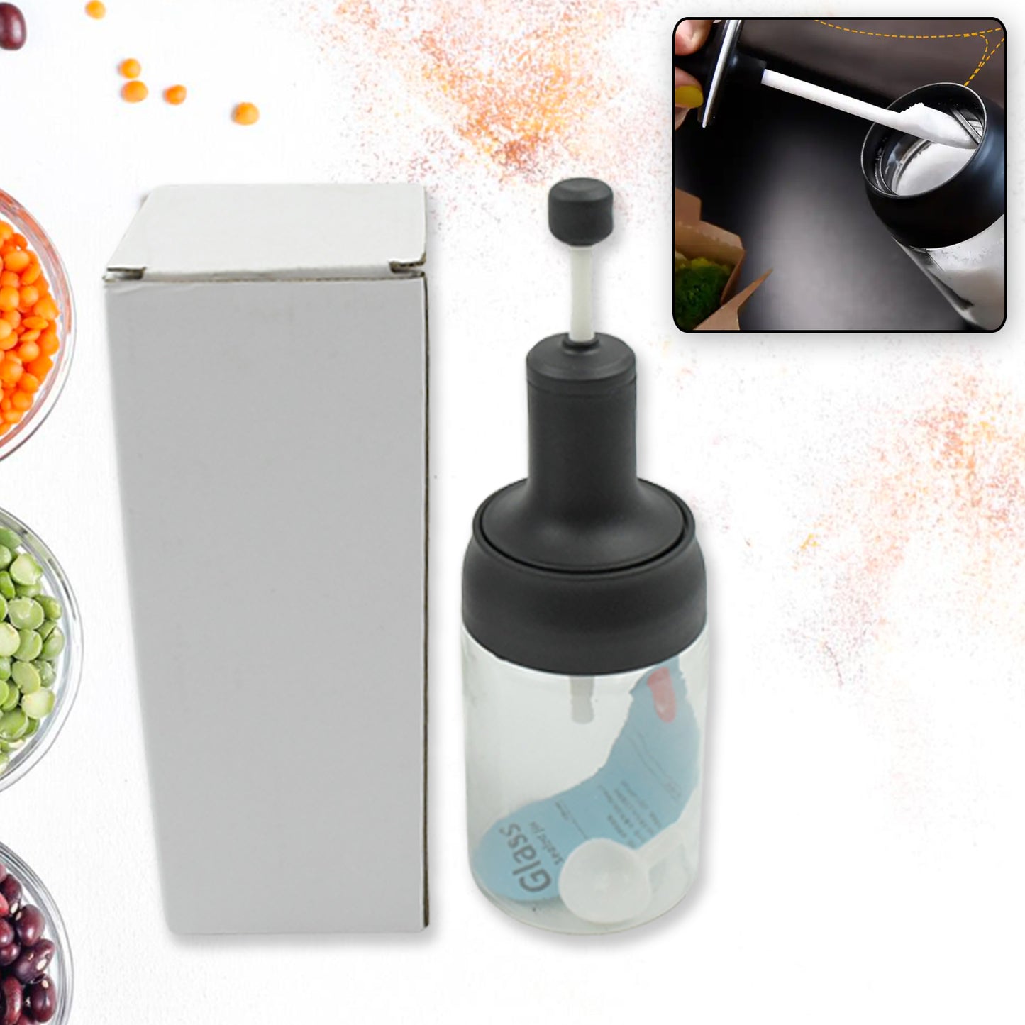 Heat-resistant Condiment Container Seasoning Box Glass Condiment Canisters Pots Bottle With Serving Spoons For Salt Spice Honey Sugar Bbq Resturant Jar Oil Bottle Honey Jar Dispenser Airtight Cap Transparent (1 Pc) - Happy Price - Image 6