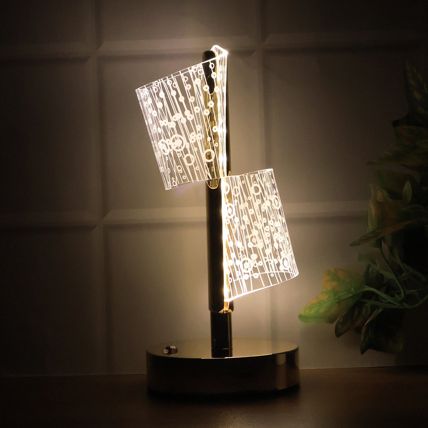 Crystal Double Shade LED Table Lamp - Golden Base, Decorative Bedside Light (1 Pc) - Happy Price - Image 5