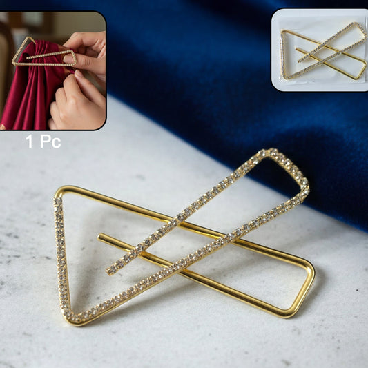 Premium Golden Crystal Triangle Saree Safety Pin Brooch (1 Pc)
