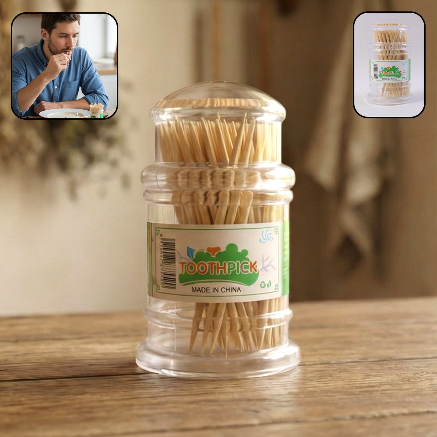 Wooden Toothpick Dispenser Set with Clear Jar - 1 Set - Happy Price - Image 2