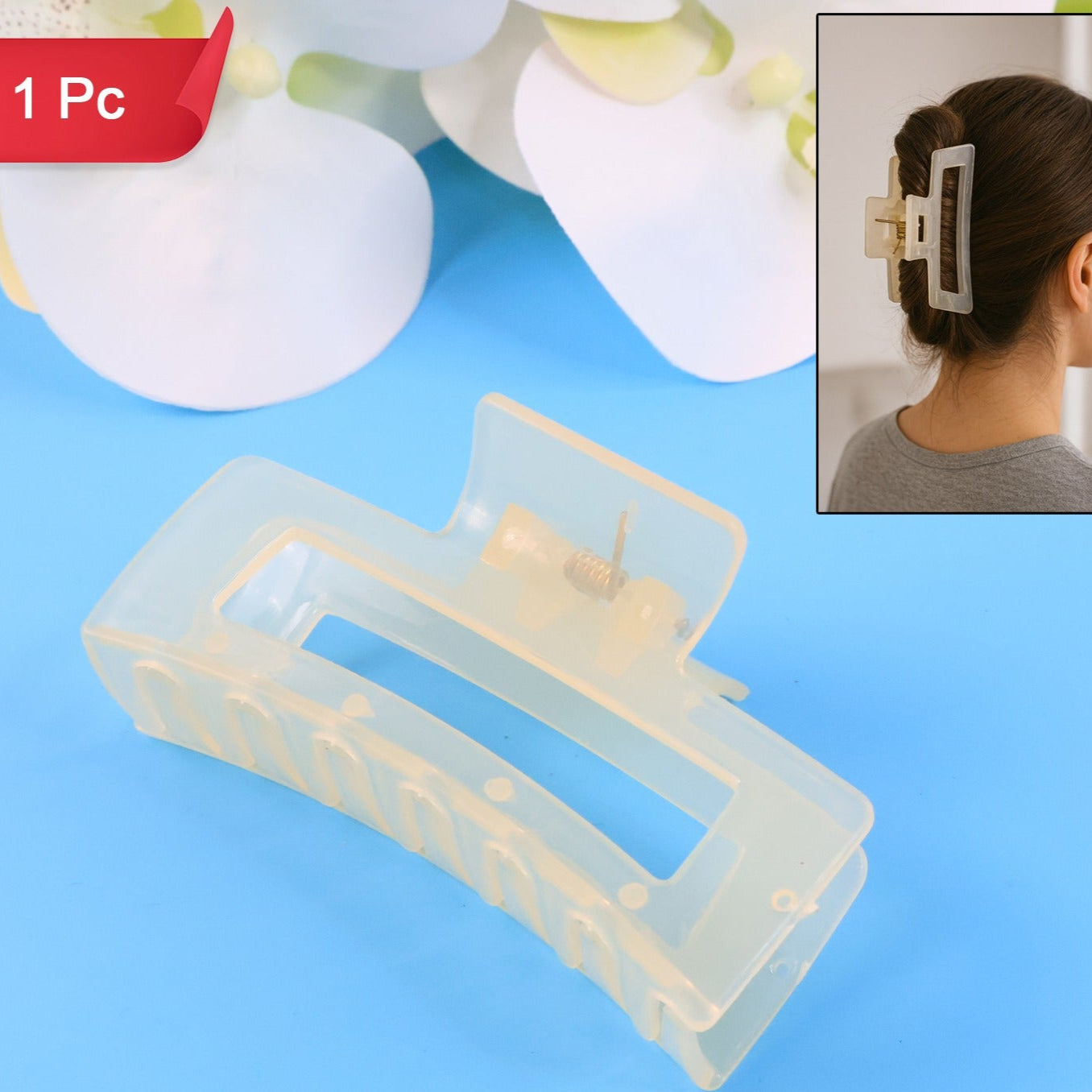 Big Matte Finish Rectangle Hair Claw Clip For Women And Girls  Assorted Color Pack  1 Pc - Happy Price - Image 1