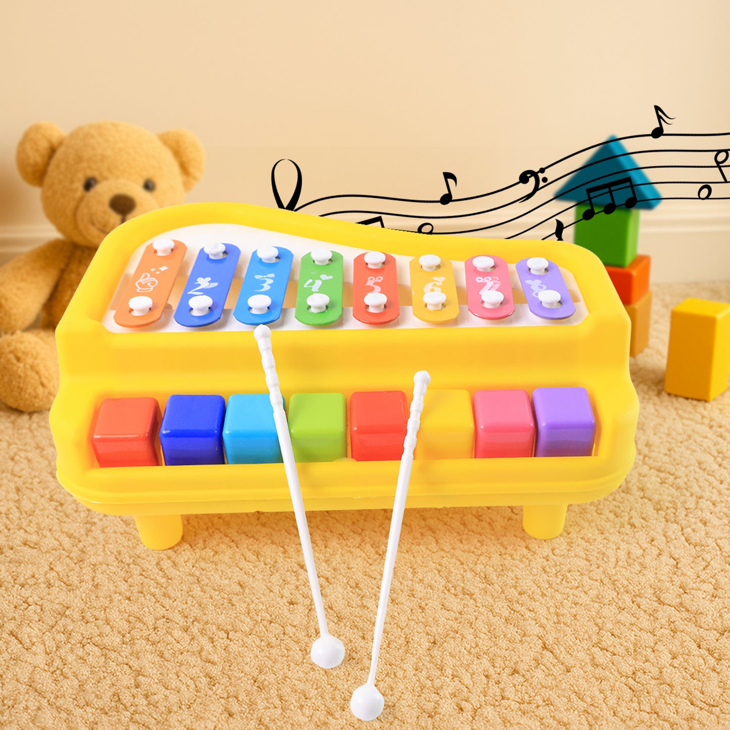 2-in-1 Baby Piano Xylophone Musical Toy with Mallets (1 Pc) - Happy Price - Image 6