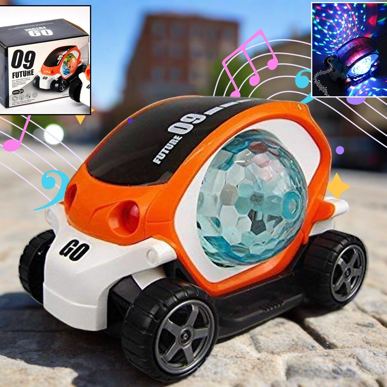 Plastic 360 Degree Rotating Stunt Car Toy For Kids - Bump And Go Action With 4d Lights And Music Plastic Mini Car With Disco Ball (1 Pc  Battery Not Included) - Happy Price - Image 1