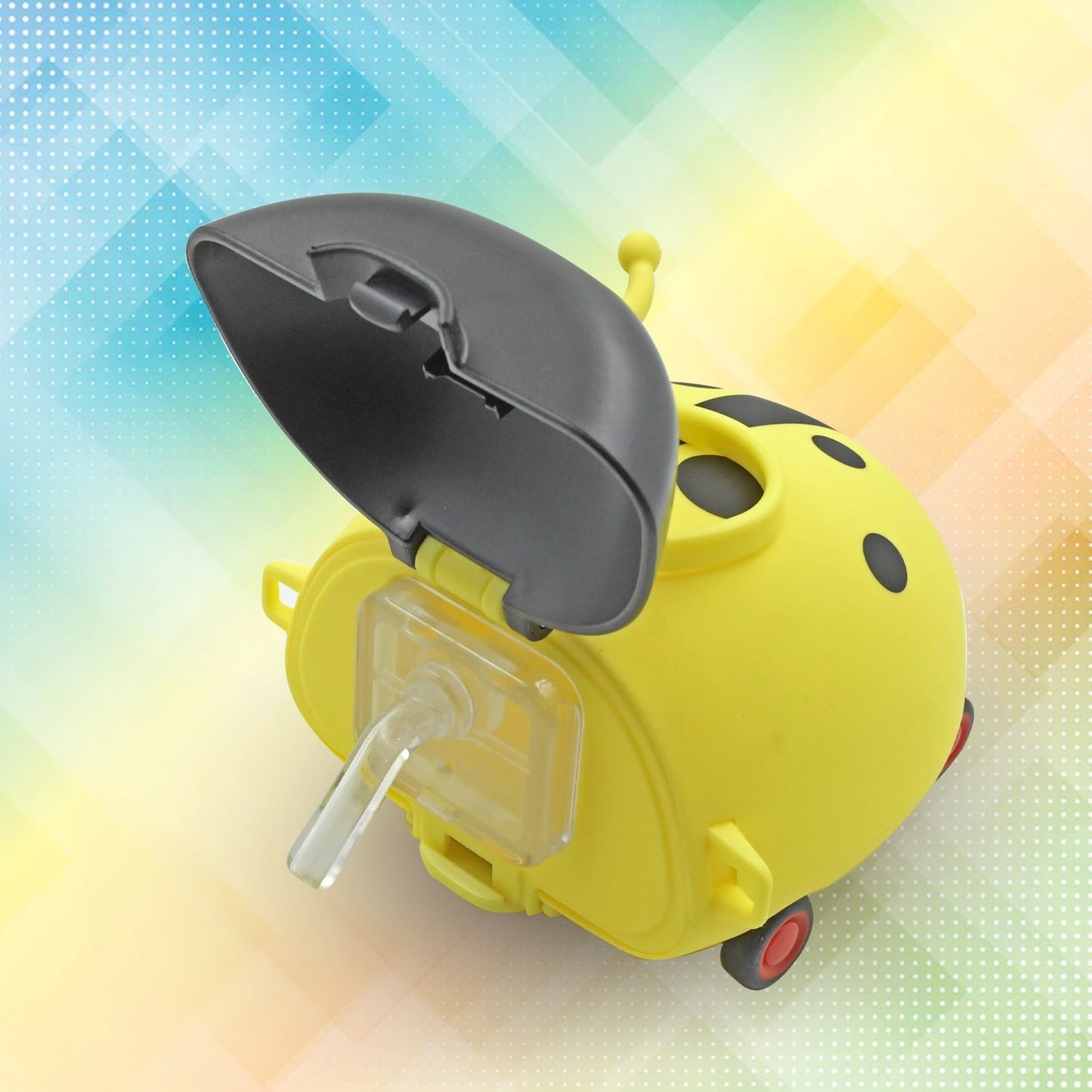 Cute Plastic Bug Shape Water Bottle With Adjustable Shoulder Strap 4 Wheel   Straw Portable Drinking Cup Water Bottle For Kids  Water Bottle  Return Gift For Kids  Water Bottle With Straw  School Kinds Water Bottle (1 Pc) - Happy Price - Image 2