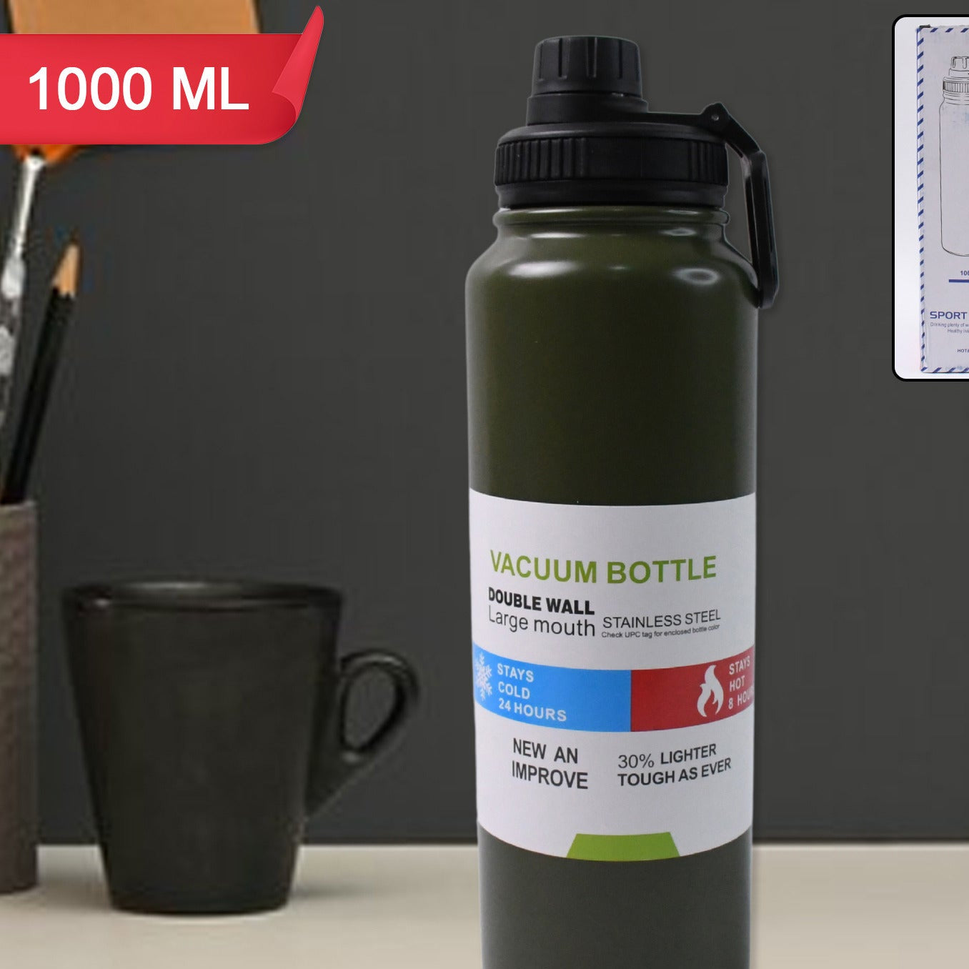 Stainless Steel Double Wall Vacuum-insulated Drink Water Bottle (1000 Ml  Mix Color) - Happy Price - Image 1