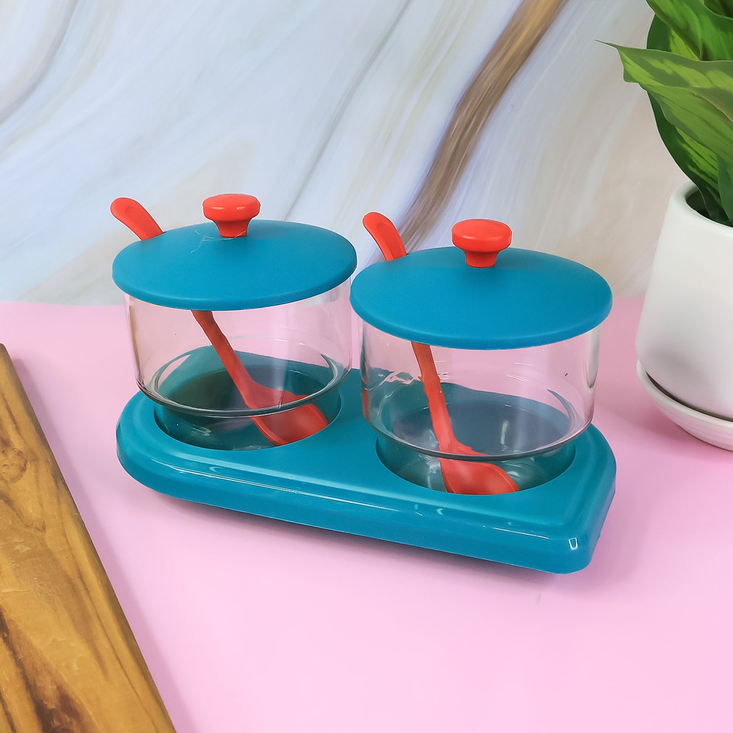 HappyPrice 2 Pcs Kitchen Spice Container Set with Tray and Spoons - Food Grade Plastic Organizer - Happy Price - Image 4