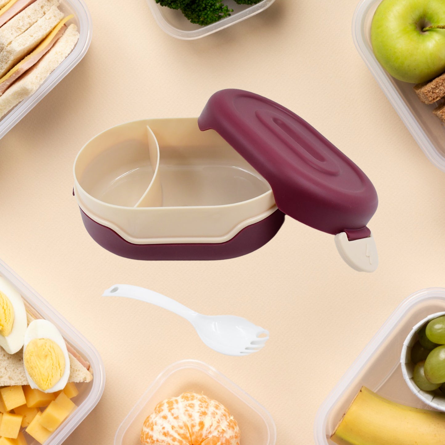 Airtight Food Grade Tiffin Box With 2 In 1 Spoon And 2 Compartment - Happy Price - Image 3