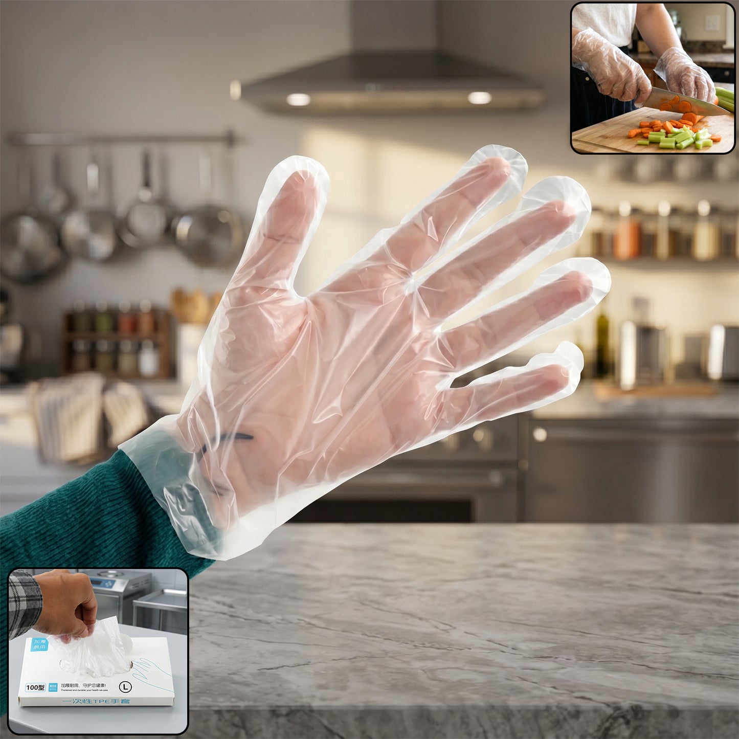 100 Pc Large Clear Disposable Plastic Gloves for Food Handling & Cleaning - Happy Price - Image 2