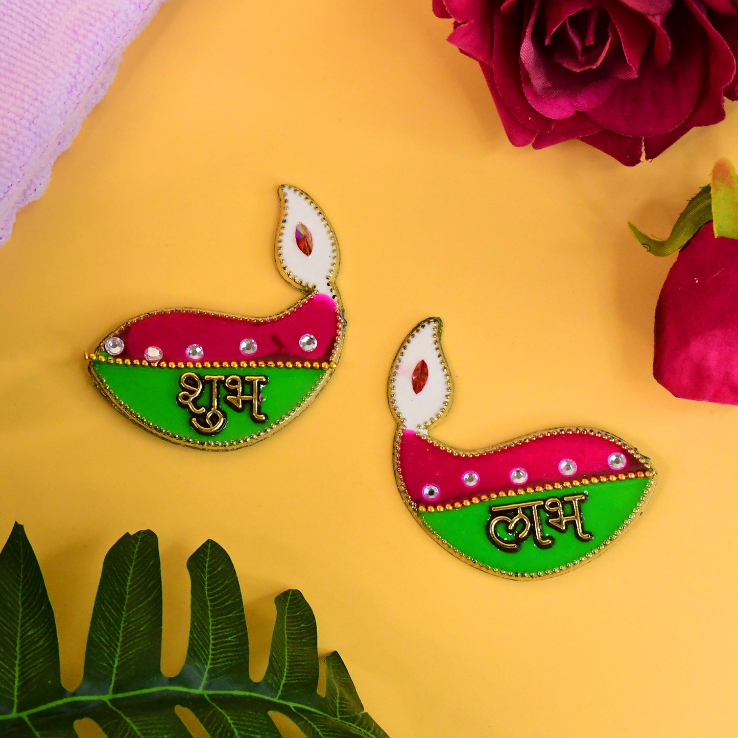 Shubh Labh Diya Wall Hangings - Auspicious Decorative Pair for Home & Festivals - Happy Price - Image 3