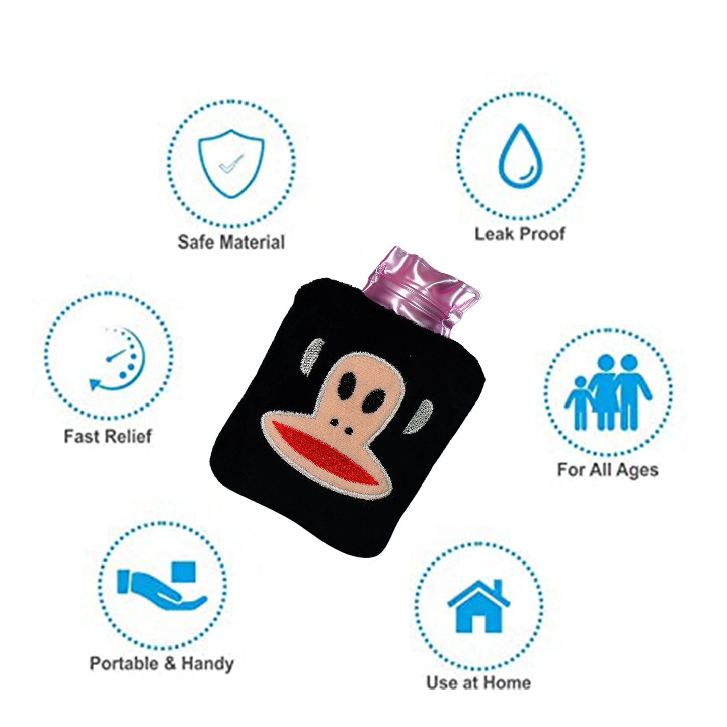 Black Monkey Small Hot Water Bag With Cover For Pain Relief Neck Shoulder Pain And Hand Feet Warmer Menstrual Cramps. - Happy Price - Image 7