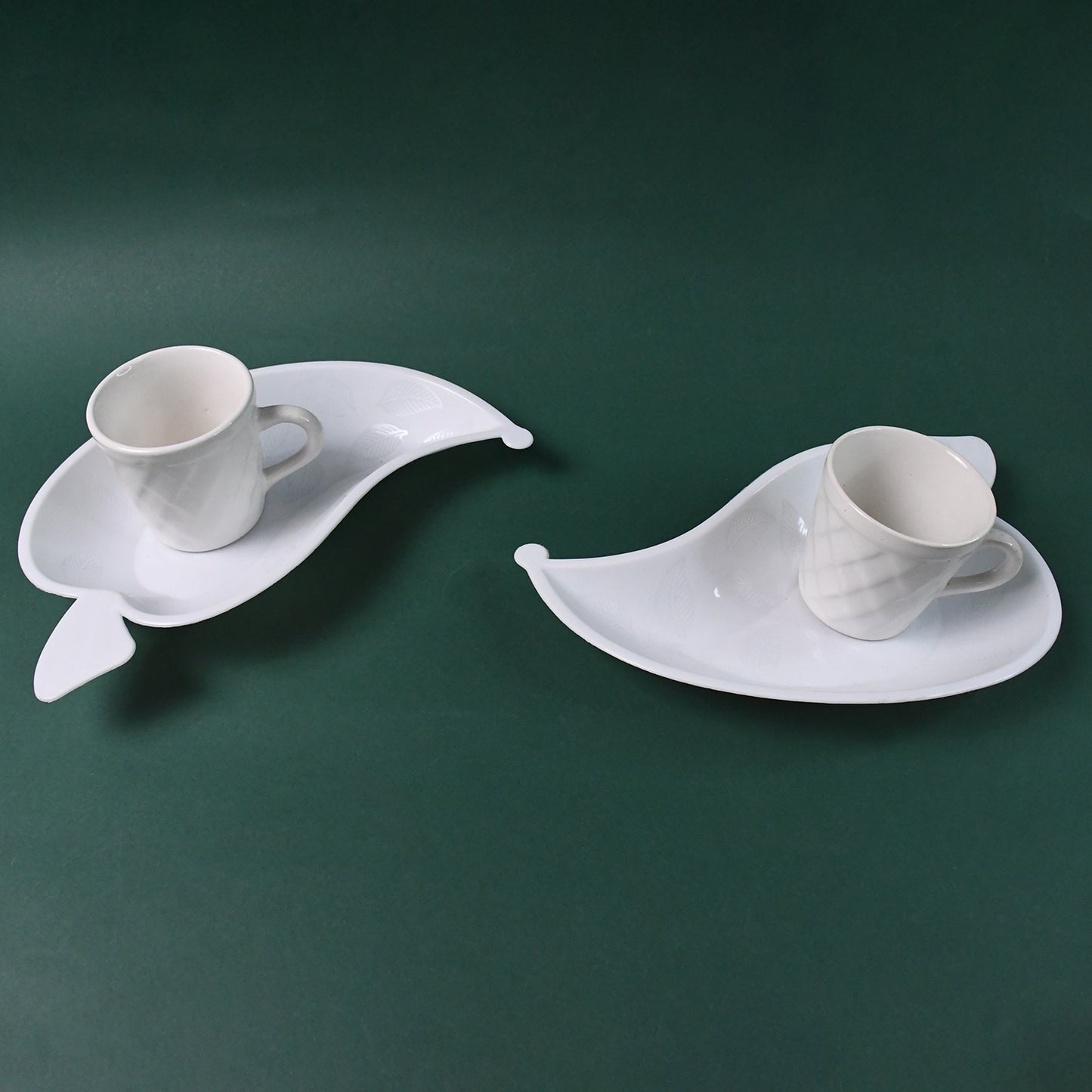 Unibic Ceramic Tea Cups With Plastic Leaf Shape Tray  Platter (6 Pcs Set) - Happy Price - Image 7