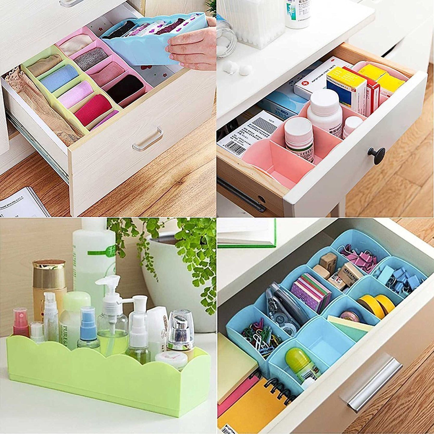 Multi-function Desktop Drawer Storage Box Clothing Organizer 5 Grid Storage Box Underwear Socks Ties Organizer Box (4 Pc Set) - Happy Price - Image 2