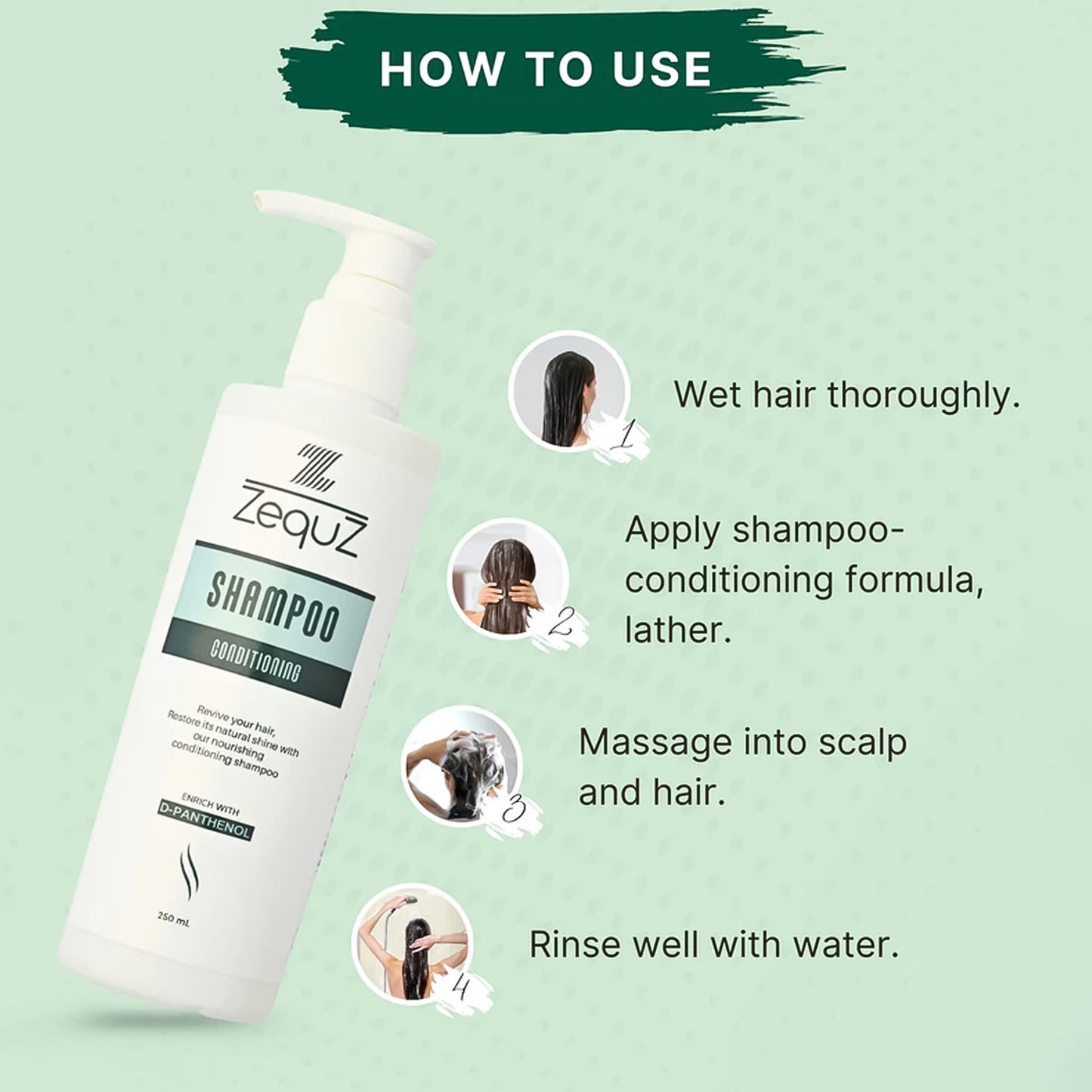 Zequz Conditioning Shampoo with D-Panthenol - 250 ML for Soft, Smooth Hair - Happy Price - Image 4