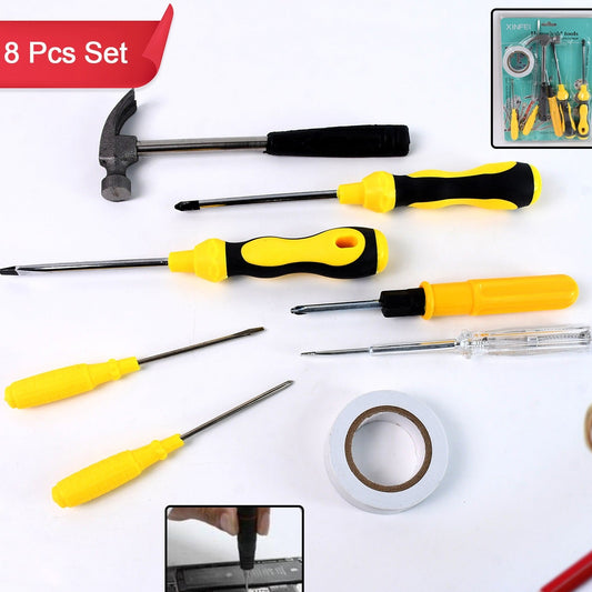 8 In 1 Hand Tool Kit Steel And Plastic Hammer Screwdriver  Tape - Happy Price - Image 1