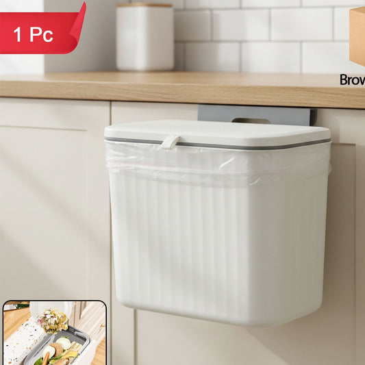 Compact Plastic Kitchen Dustbin with Lid - Wall/Cabinet Mount (1 Pc) - Happy Price - Image 1
