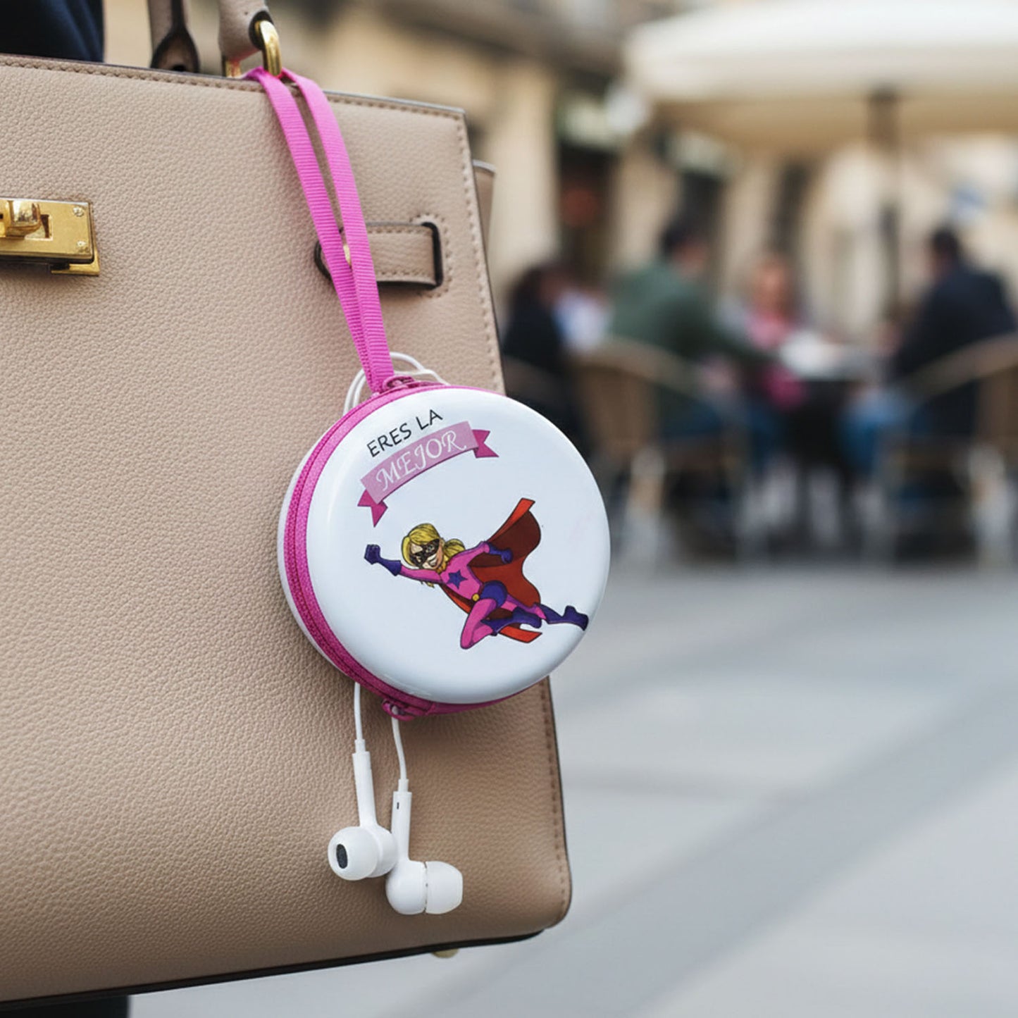 Portable Earphone Case with Wired Earphones Set - Round Zipper Pouch with Strap - Happy Price - Image 5