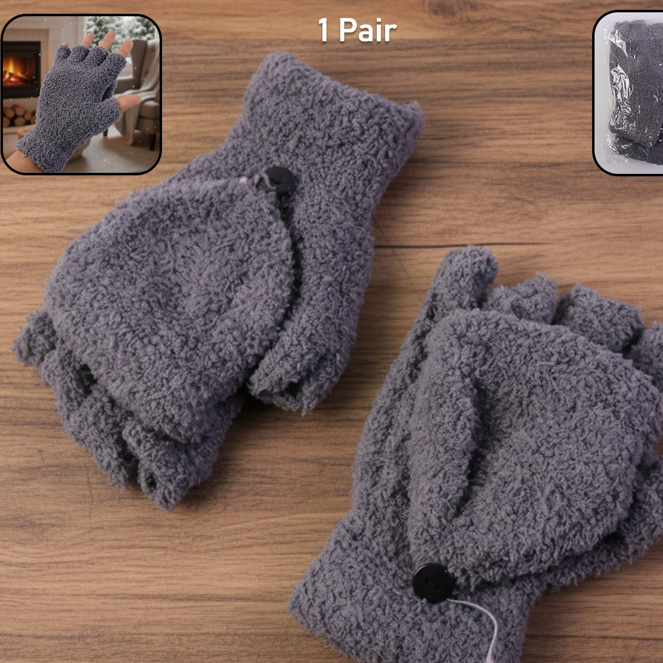 Warm Fingerless Gloves for Men & Women - 1 Pair, Convertible Mittens - Happy Price - Image 1