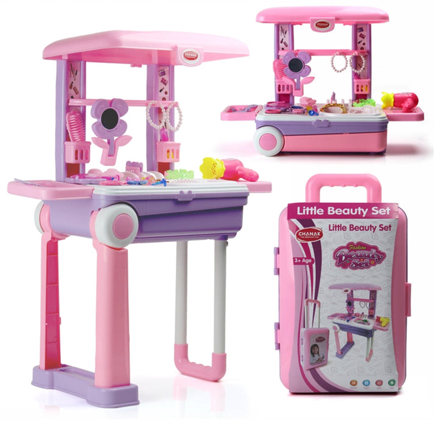 Big Beauty Set Suitcase On Wheel The Ultimate Beauty Set On Wheels For Girls Makeup Kit Is Easy To Clean  Use Portable Beauty Set With 25 Pieces For 3 Years Bis Approved. (Beauty Set Trolley) - Happy Price - Image 2