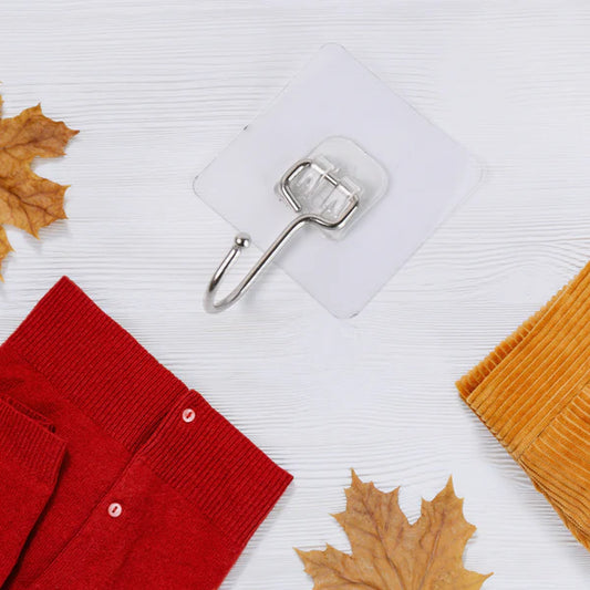 Large Transparent Stainless Steel Adhesive Wall Hooks - 1 Pc - Happy Price - Image 1