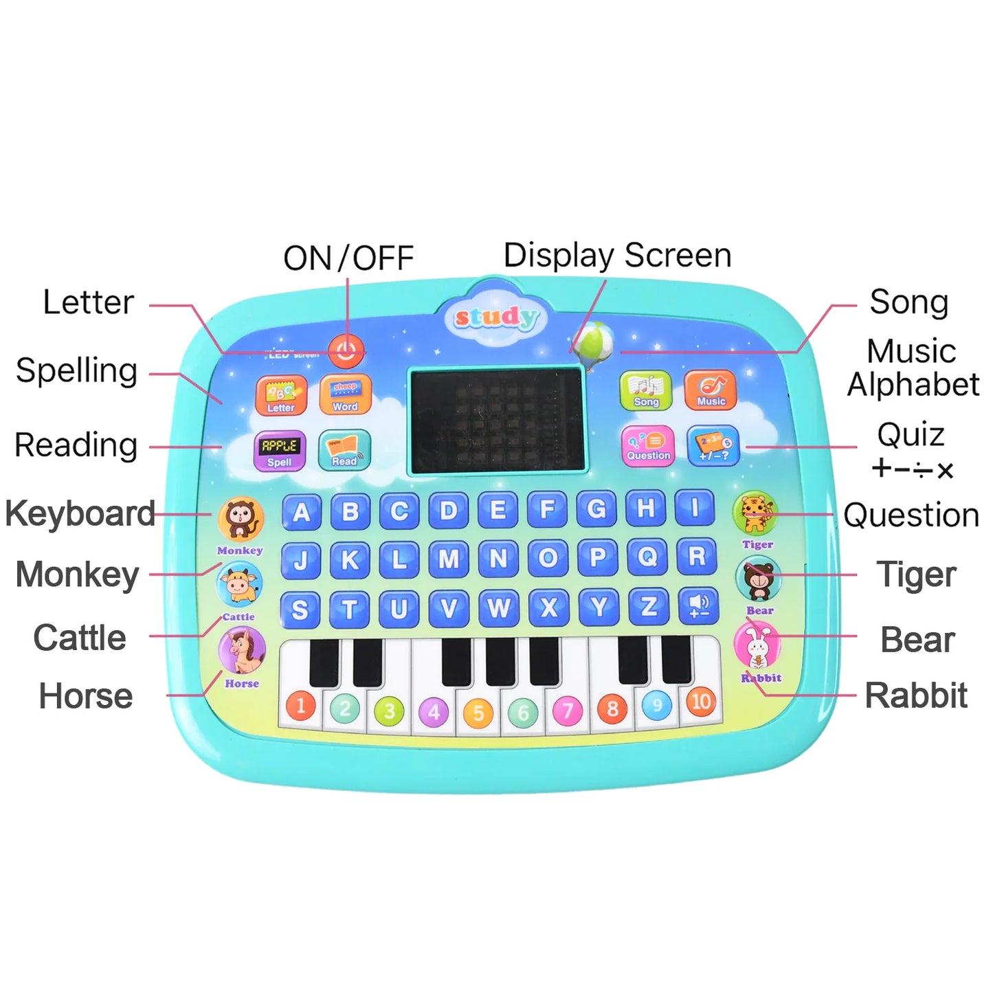 Learning Educational Computer Kids Piano Laptop With Led Screen  Music - Happy Price - Image 4