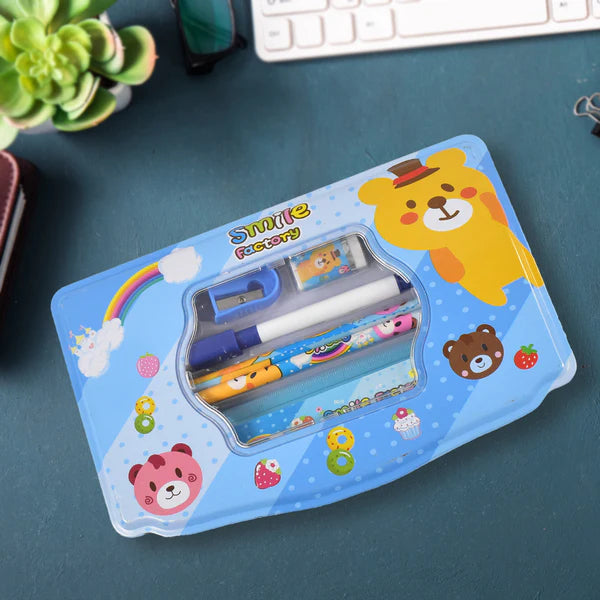 Big Cartoon Printed  Metal Compass Box Pencil Case With Sharpner Eraser Pencil Marker  Scale For Kids Stationery Compass Box Stationery Gift For School Kids Compass Pencil Box Birthday Return Gift For Kids  (6 Pc Set) - Happy Price - Image 1
