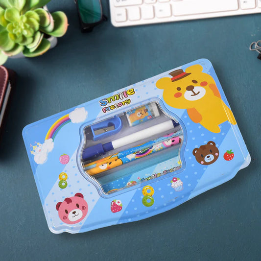 Big Cartoon Printed  Metal Compass Box Pencil Case With Sharpner Eraser Pencil Marker  Scale For Kids Stationery Compass Box Stationery Gift For School Kids Compass Pencil Box Birthday Return Gift For Kids  (6 Pc Set) - Happy Price - Image 1