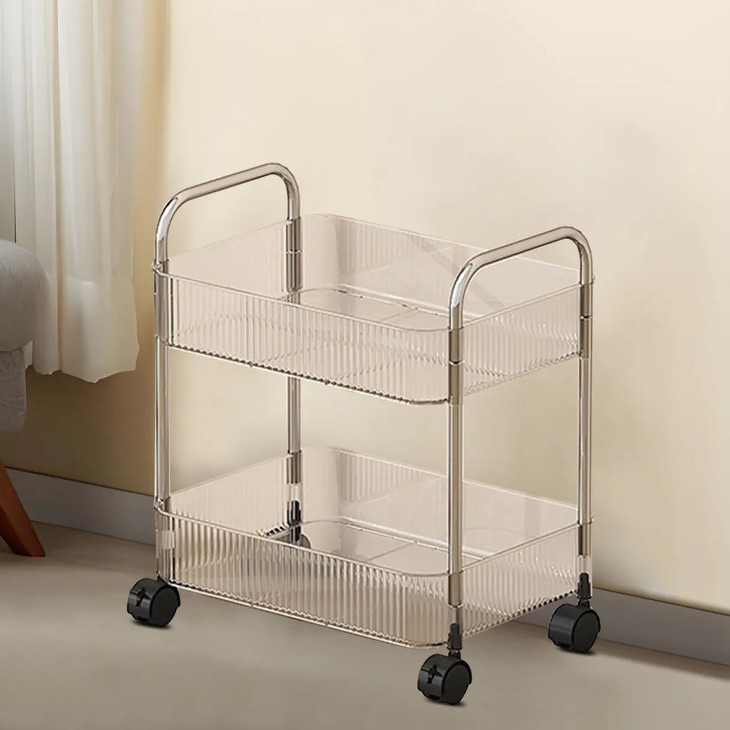 2-Tier Rolling Storage Trolley with Wheels - Multipurpose Organizer Rack (1 Pc) - Happy Price - Image 2