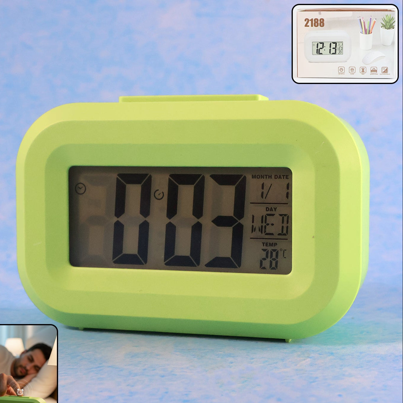 Digital Alarm Clock with Large Display - Time, Date, Day & Temperature - Happy Price - Image 1