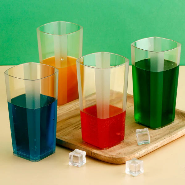 Unbreakable Stylish Transparent Square Design Waterjuicebeerwine Tumbler Plastic Glass Set ( 300 Ml Pack Of 6) - Happy Price - Image 5